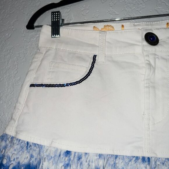 NWT Desigual White & Blue Tie Dye Denim Lace Mini Skirt Size 4 - Picture 2 of 11
